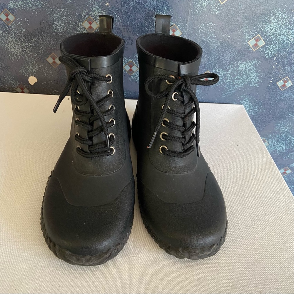 Black Women's Lace Up Rubber Rain Boots